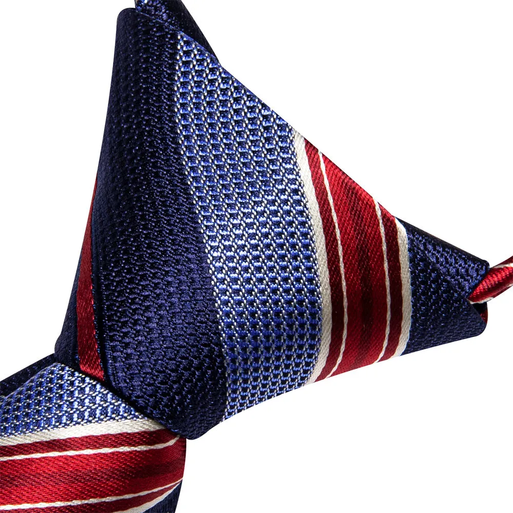 Ties2you Blue Red Striped Lazy Men's Business Easy-pull Silk Tie Pocket Square Cufflinks Set sold by Ties2You product image thumbnail 4
