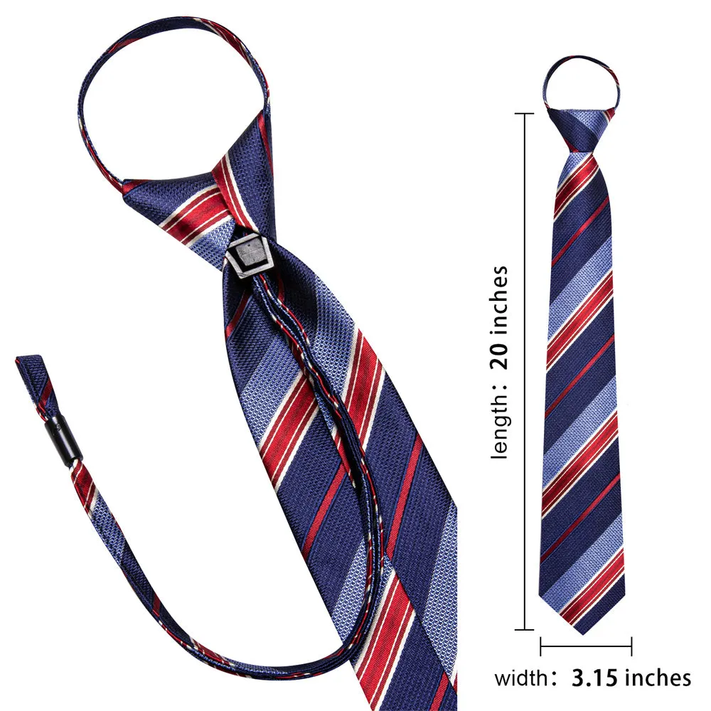 Ties2you Blue Red Striped Lazy Men's Business Easy-pull Silk Tie Pocket Square Cufflinks Set sold by Ties2You product image thumbnail 5