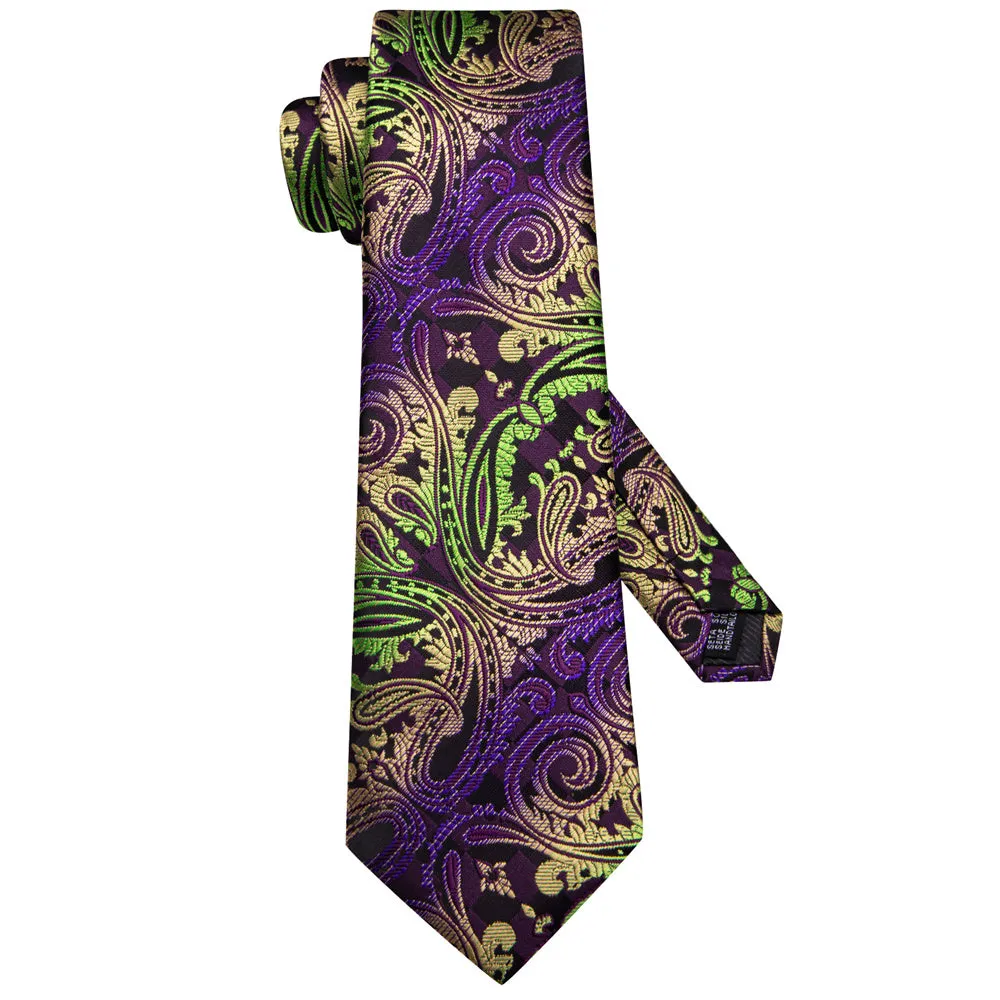 Ties2you Purple Green Golden Paisley Men's Tie Hanky Cufflinks Set sold by Ties2You product image thumbnail 5