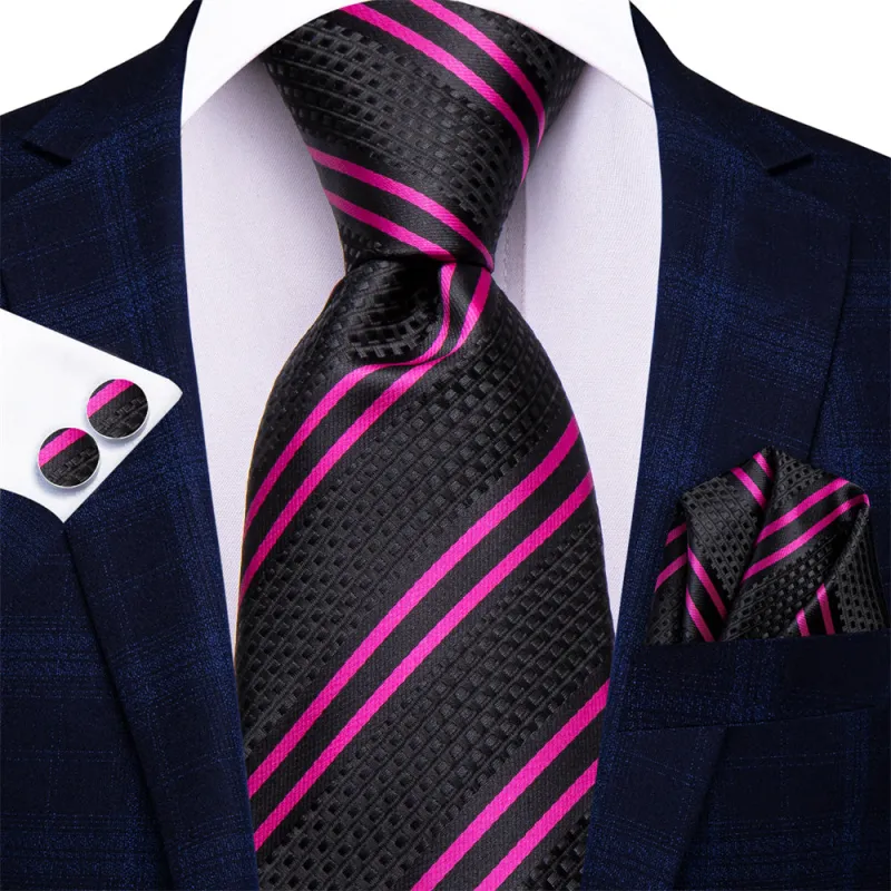 Ties2you Black Purple Striped Men's Necktie Hanky Cufflinks Set sold by Ties2You