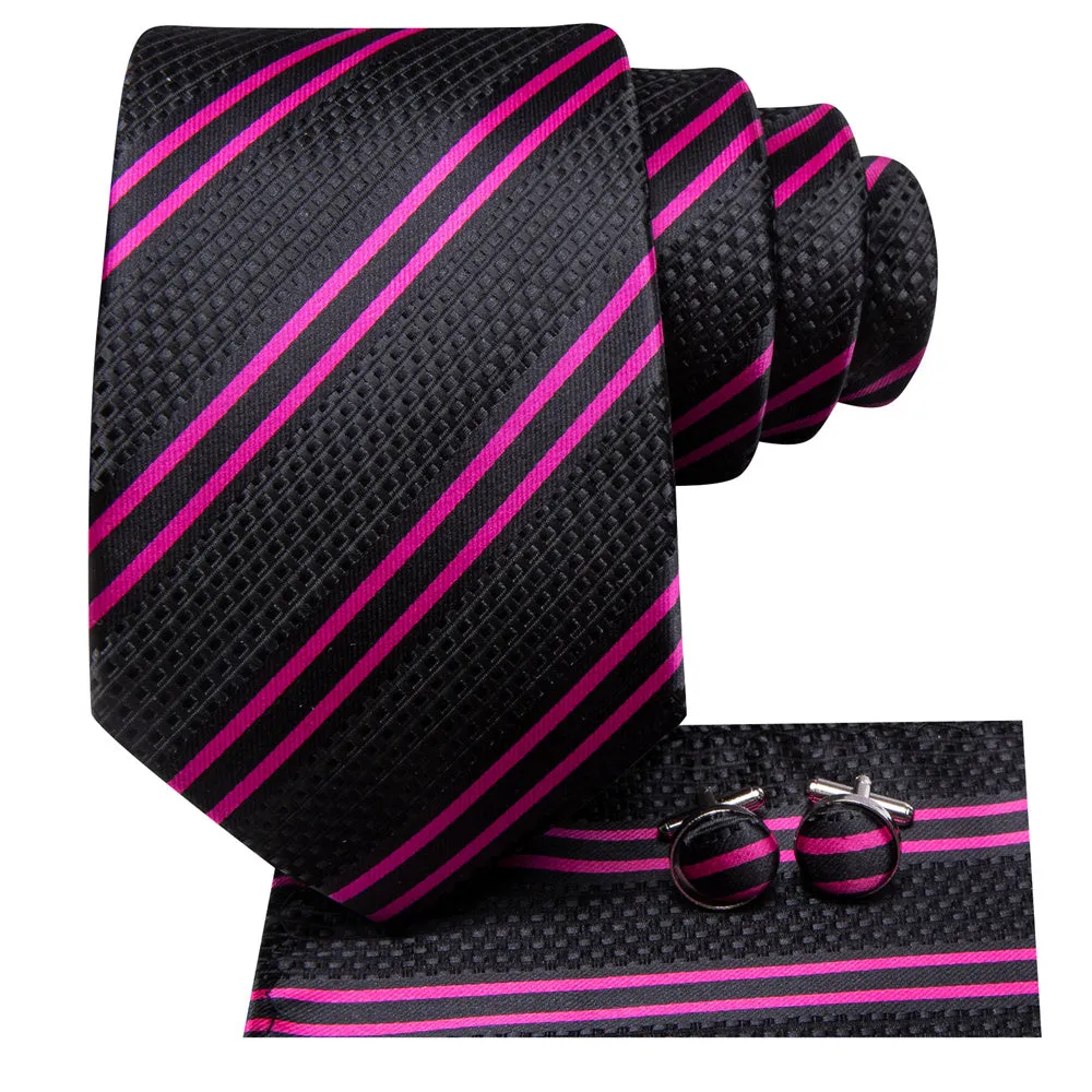 Ties2you Black Purple Striped Men's Necktie Hanky Cufflinks Set sold by Ties2You product image thumbnail 4