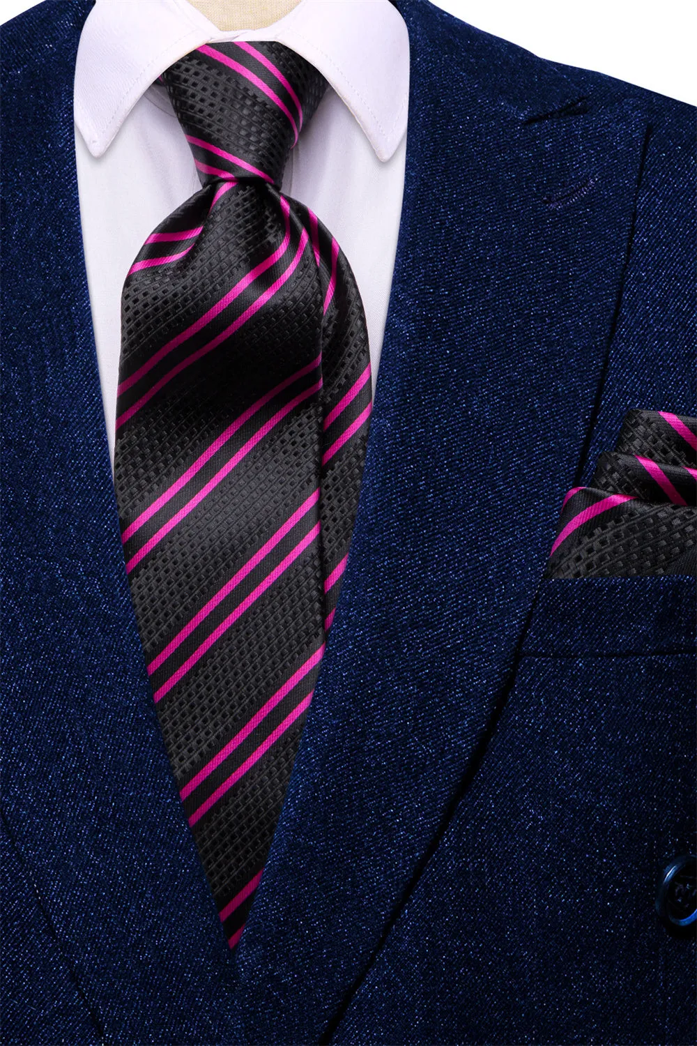 Ties2you Black Purple Striped Men's Necktie Hanky Cufflinks Set sold by Ties2You product image thumbnail 3