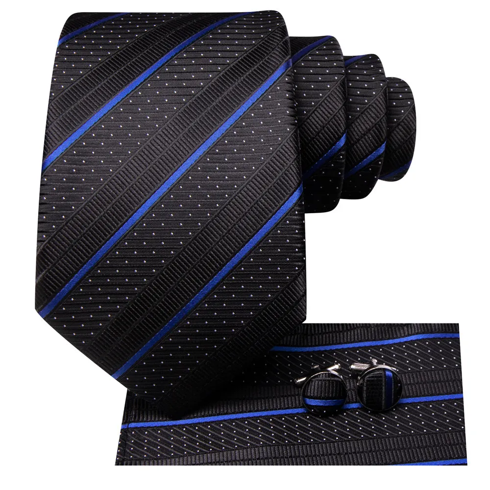 Ties2you Black Tie Blue Striped Men's Tie Hanky Cufflinks Set sold by Ties2You product image thumbnail 4