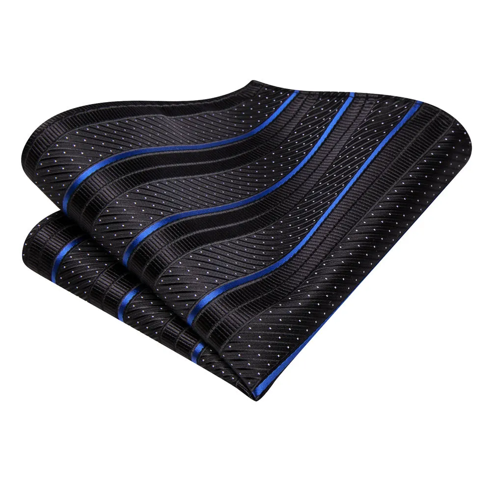 Ties2you Black Tie Blue Striped Men's Tie Hanky Cufflinks Set sold by Ties2You product image thumbnail 5