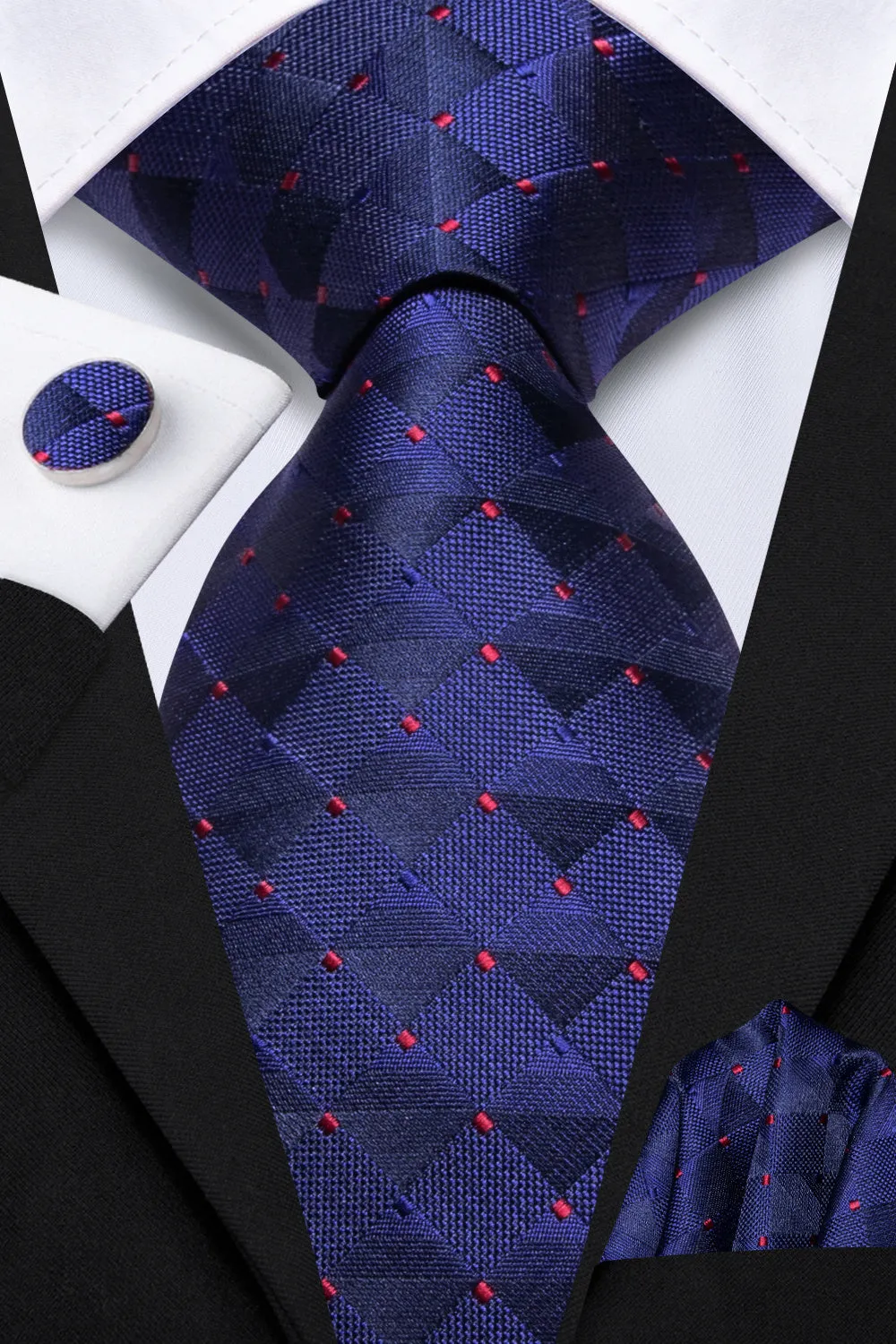 Ties2you Sapphire Blue Men's Necktie Pocket Square Cufflinks Set sold by Ties2You product image thumbnail 2