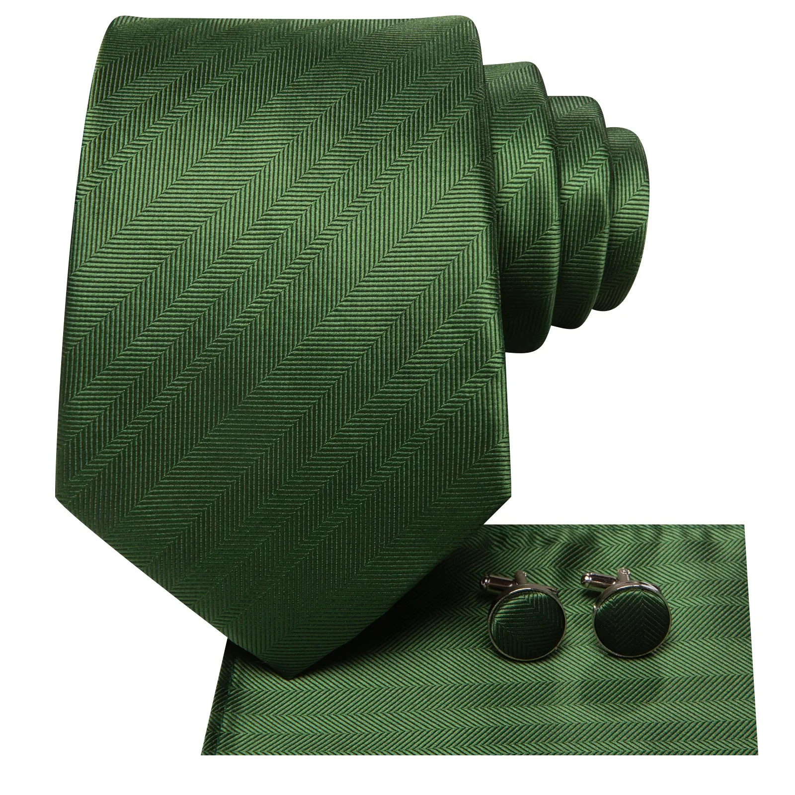 Ties2you Forest Green Striped Men's Tie Pocket Square Cufflinks Set sold by Ties2You product image thumbnail 4