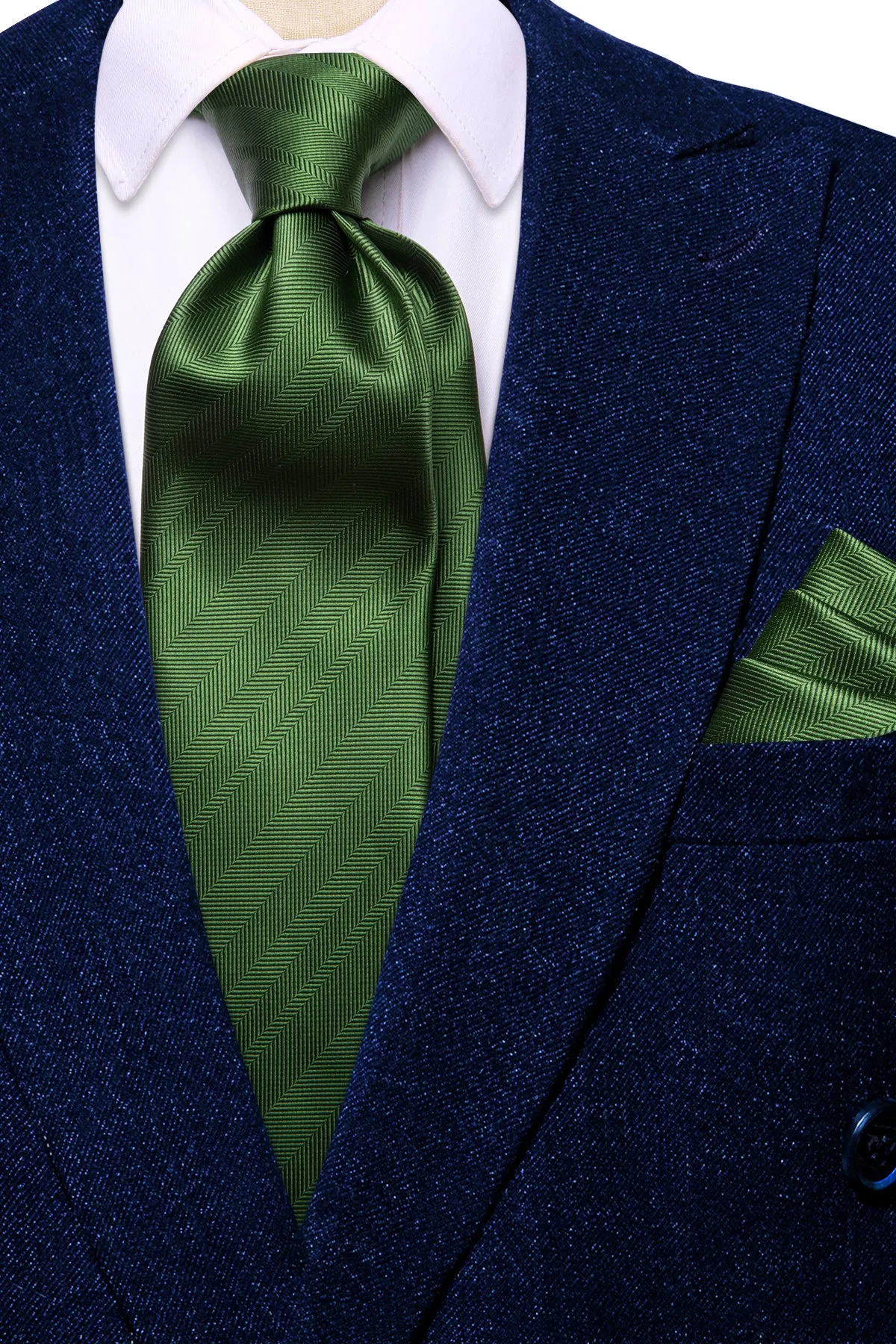 Ties2you Forest Green Striped Men's Tie Pocket Square Cufflinks Set sold by Ties2You product image thumbnail 3