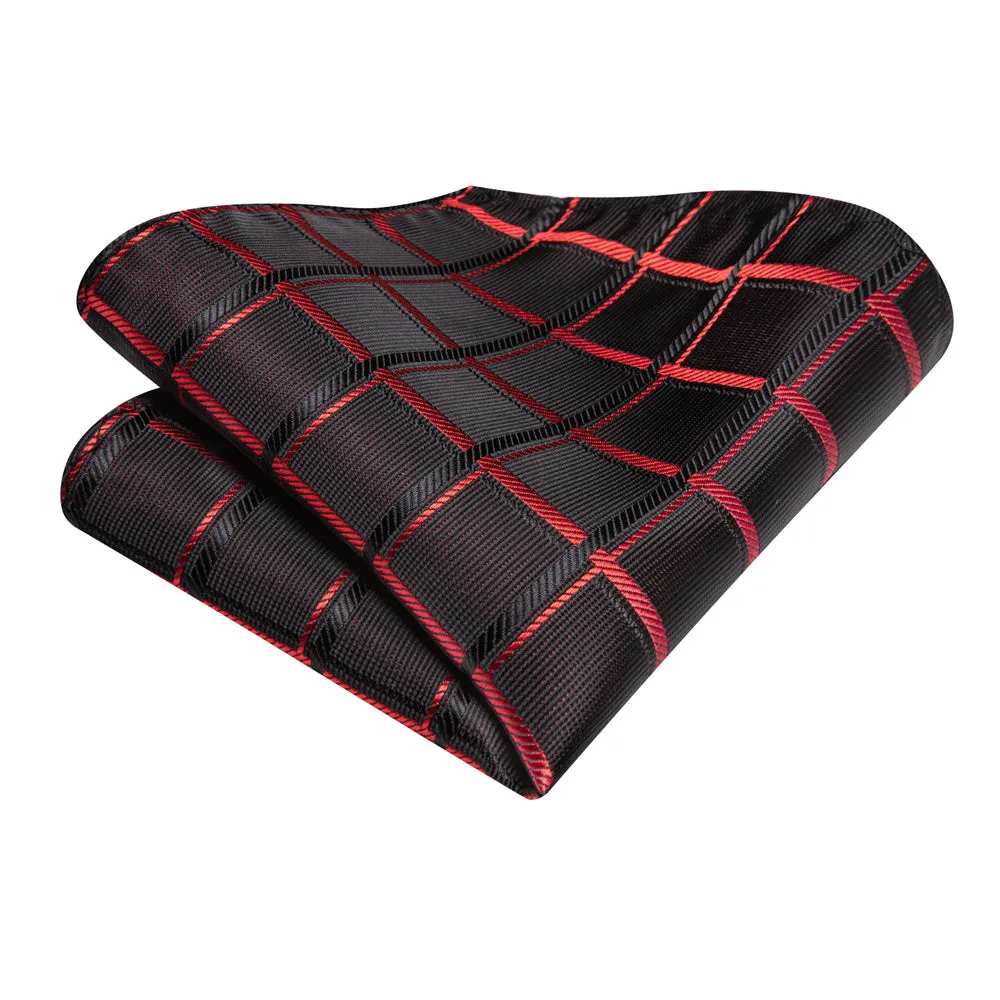 Ties2you Red Black Plaid Men's Necktie Pocket Square Cufflinks Set sold by Ties2You product image thumbnail 4