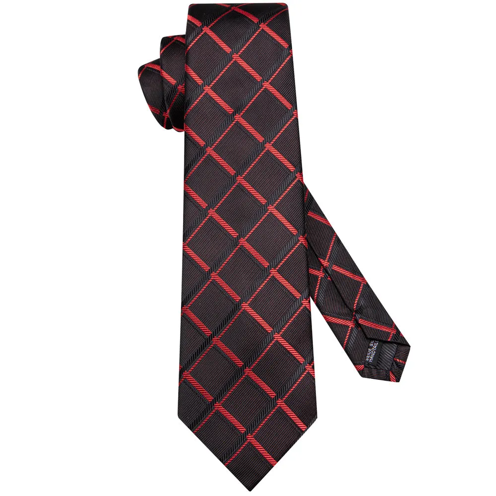 Ties2you Red Black Plaid Men's Necktie Pocket Square Cufflinks Set sold by Ties2You product image thumbnail 5
