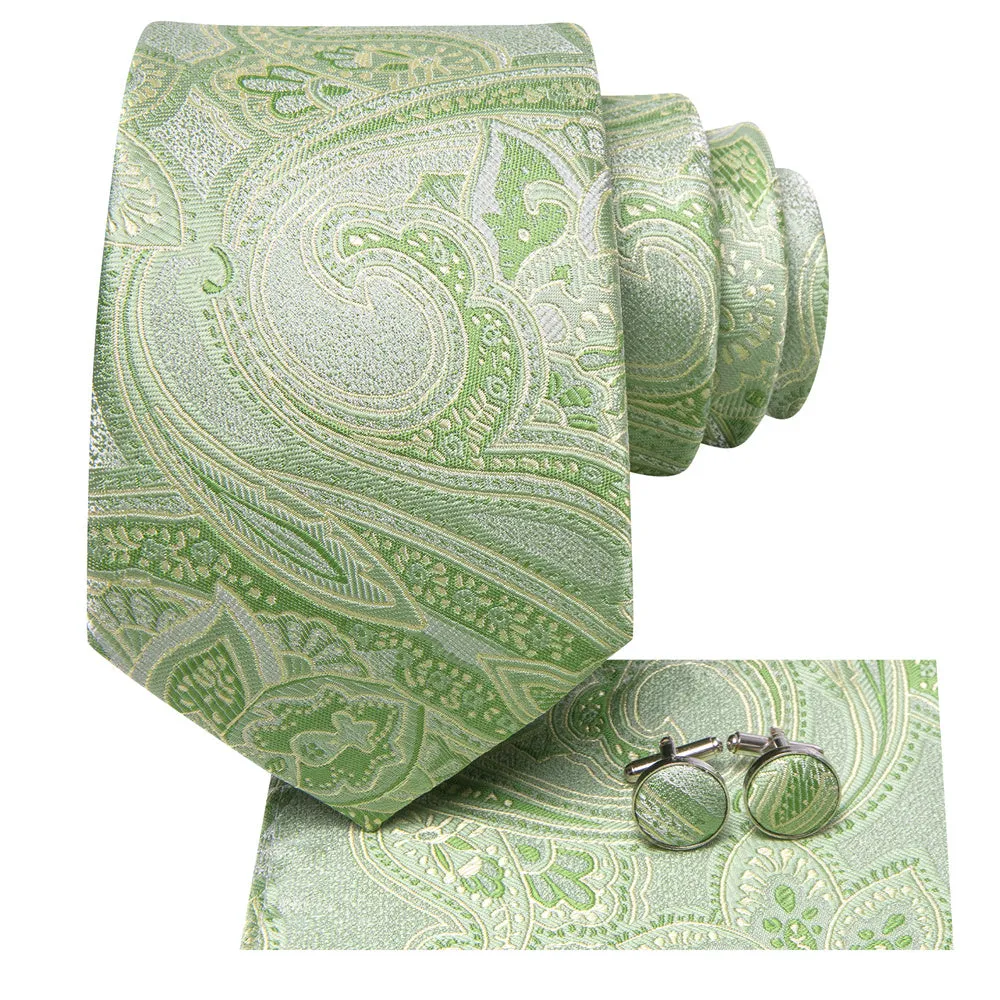 Ties2you Sage Green Floral Tie Men's Necktie Hanky Cufflinks Set sold by Ties2You product image thumbnail 4
