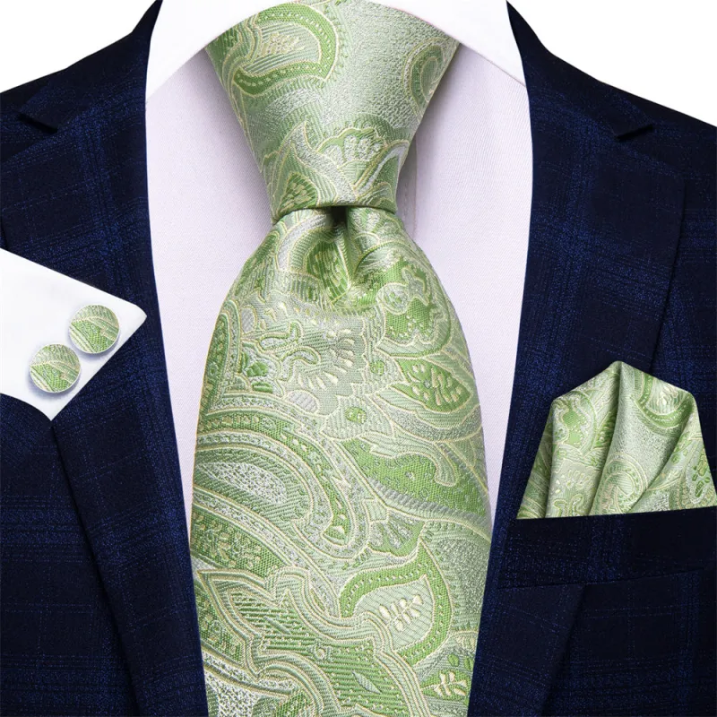 Ties2you Sage Green Floral Tie Men's Necktie Hanky Cufflinks Set sold by Ties2You
