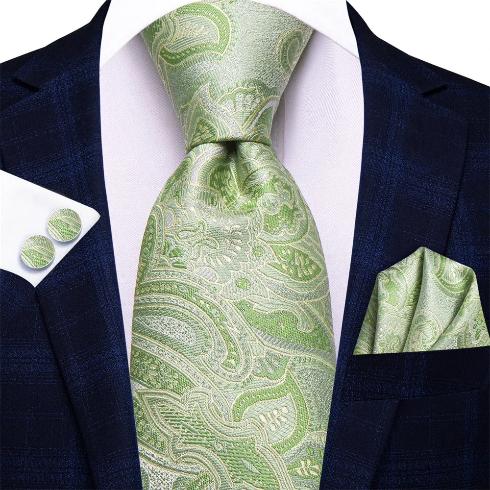 Ties2you Sage Green Floral Tie Men's Necktie Hanky Cufflinks Set sold by Ties2You