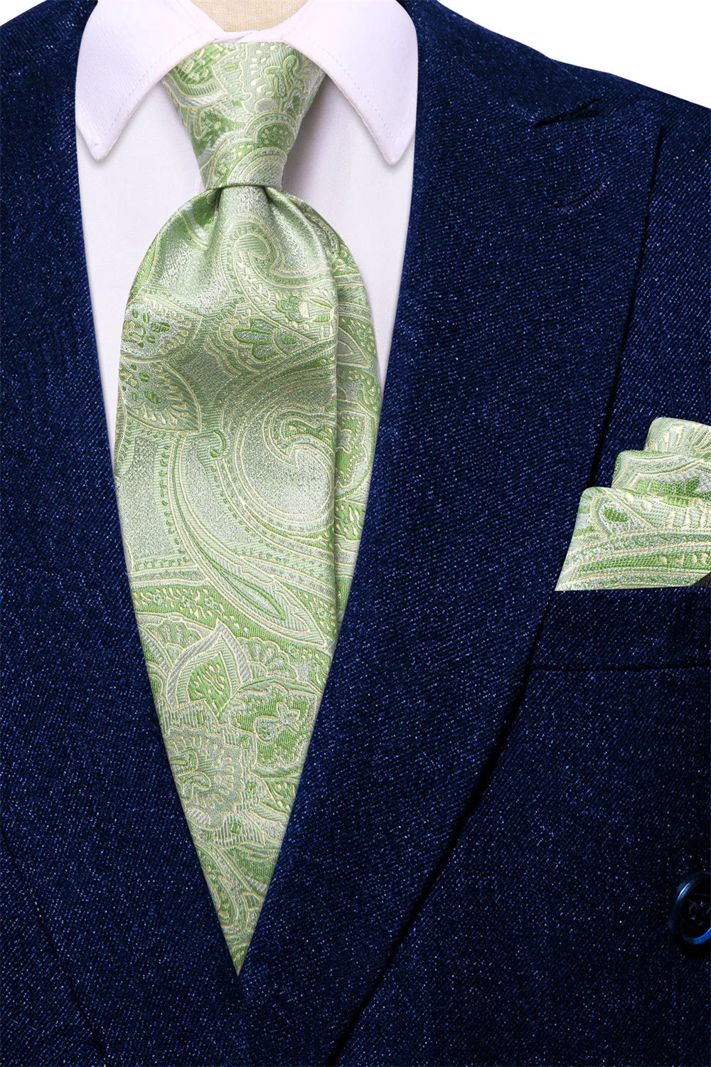 Ties2you Sage Green Floral Tie Men's Necktie Hanky Cufflinks Set sold by Ties2You product image thumbnail 3