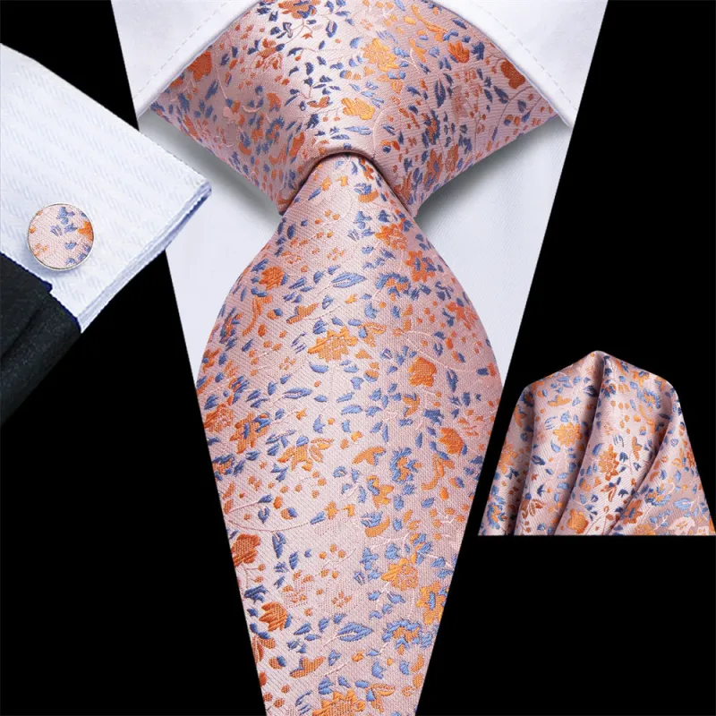 Ties2you Champagne Pink Floral Men's Necktie Pocket Square Cufflinks Set sold by Ties2You