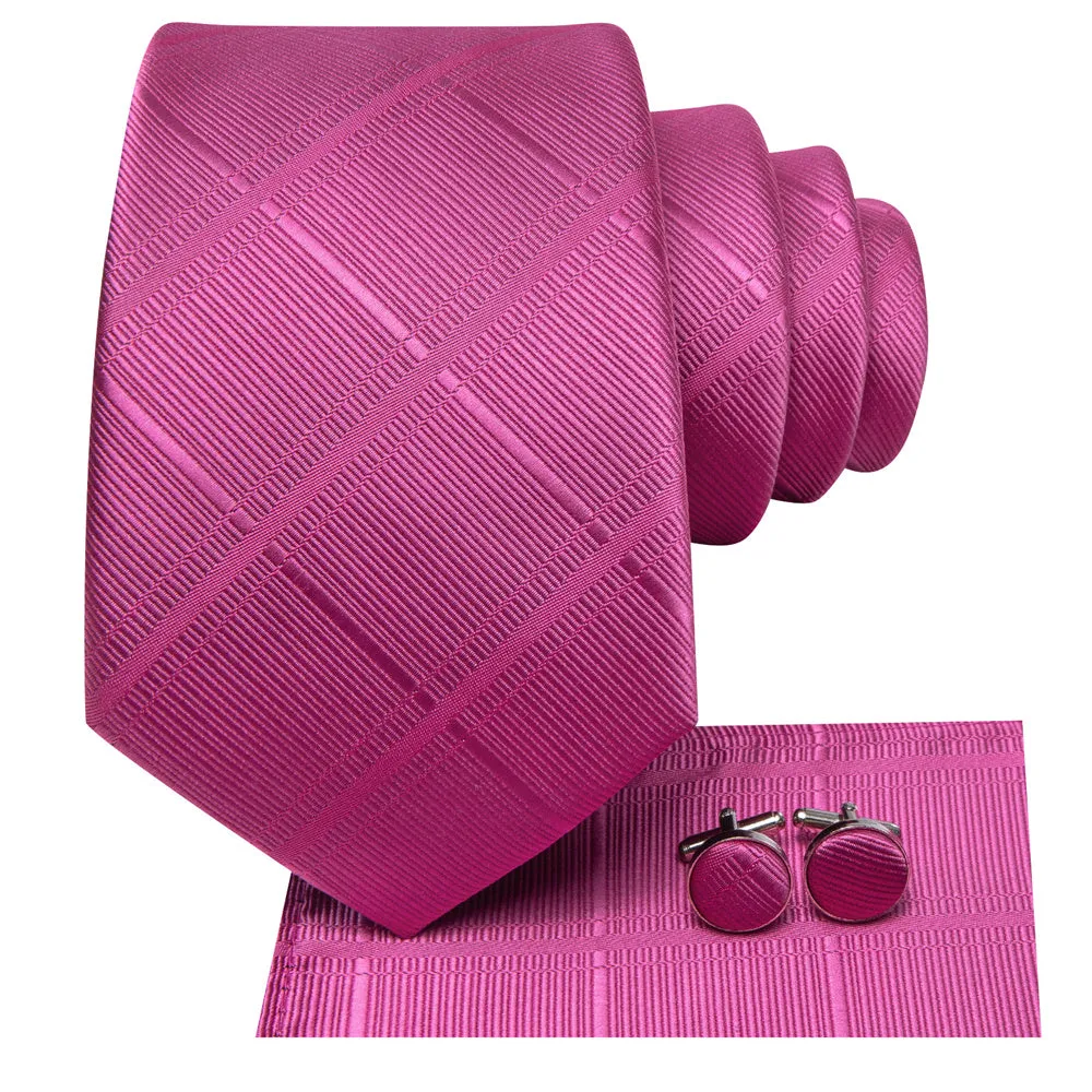 Ties2you Rosy Pink Plaid Silk Men's Necktie Hanky Cufflinks Set sold by Ties2You product image thumbnail 4