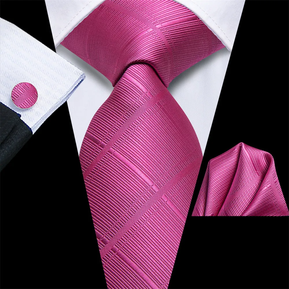 Ties2you Rosy Pink Plaid Silk Men's Necktie Hanky Cufflinks Set sold by Ties2You