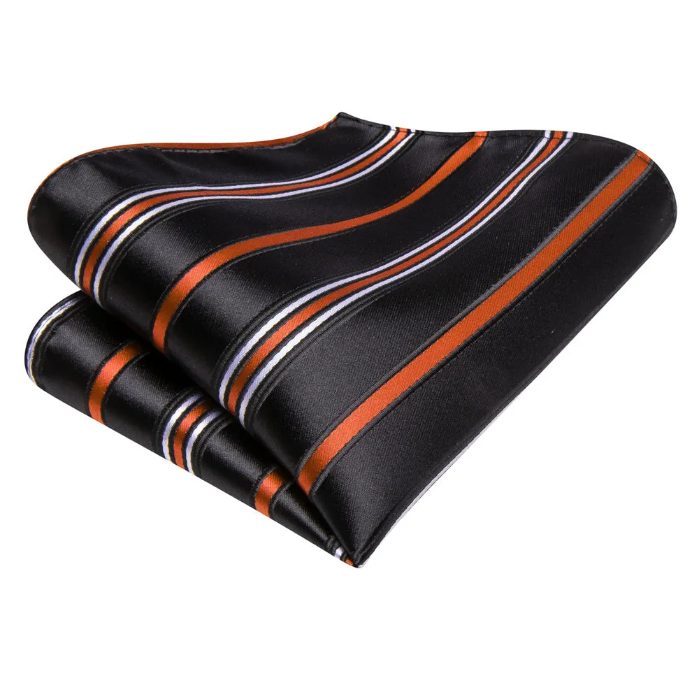 Ties2you Black Orange Striped Men's Necktie Hanky Cufflinks Set sold by Ties2You product image thumbnail 5