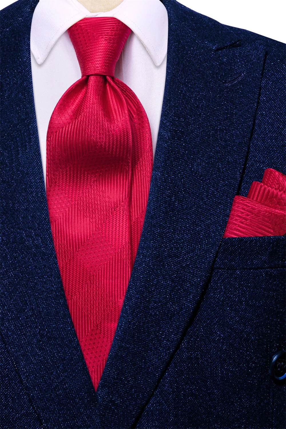 Ties2you Ruby Red Plaid Silk Men's Necktie Hanky Cufflinks Set sold by Ties2You product image thumbnail 3