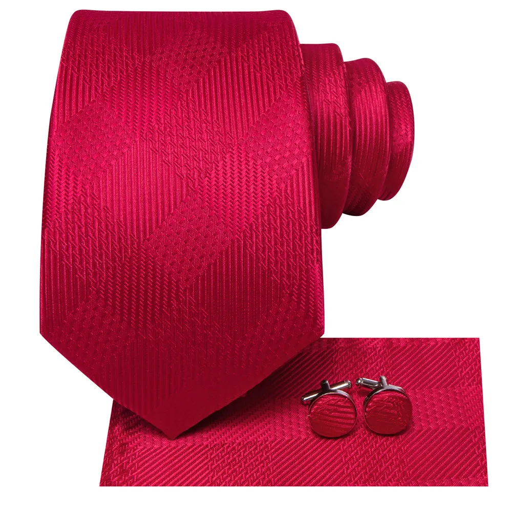 Ties2you Ruby Red Plaid Silk Men's Necktie Hanky Cufflinks Set sold by Ties2You product image thumbnail 4