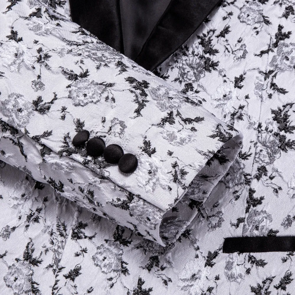 Ties2you White Black Jacquard Floral Silk Shawl Collar Slim Fit Suit sold by Ties2You product image thumbnail 5