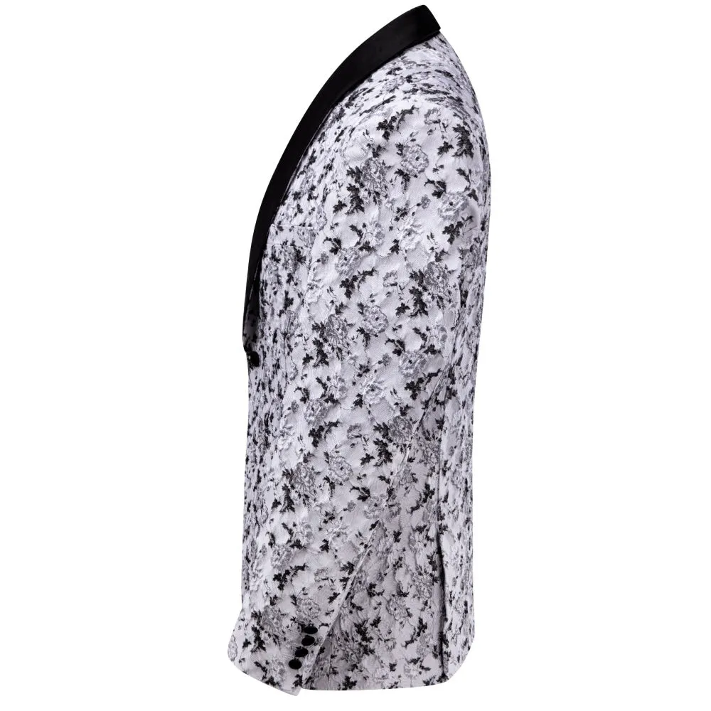 Ties2you White Black Jacquard Floral Silk Shawl Collar Slim Fit Suit sold by Ties2You product image thumbnail 2