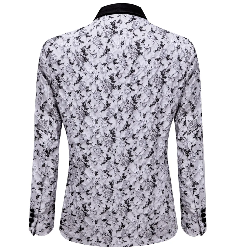 Ties2you White Black Jacquard Floral Silk Shawl Collar Slim Fit Suit sold by Ties2You product image thumbnail 3