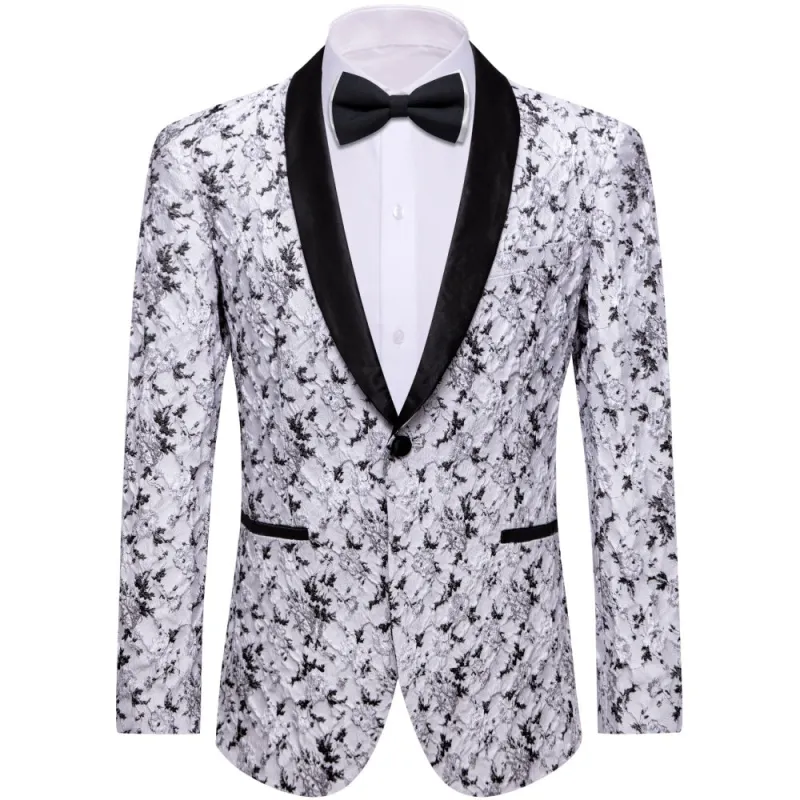 Ties2you White Black Jacquard Floral Silk Shawl Collar Slim Fit Suit sold by Ties2You