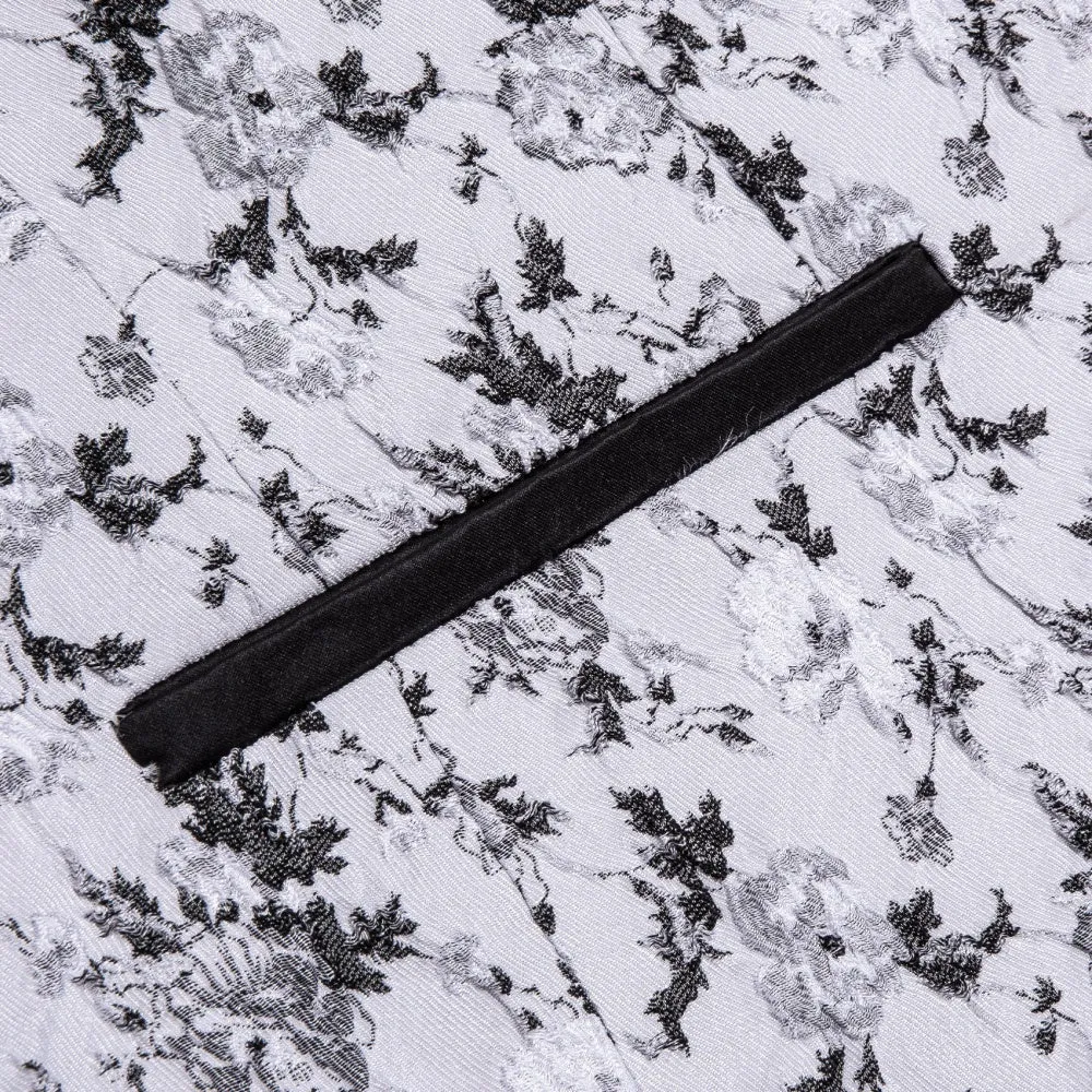 Ties2you White Black Jacquard Floral Silk Shawl Collar Slim Fit Suit sold by Ties2You product image thumbnail 4