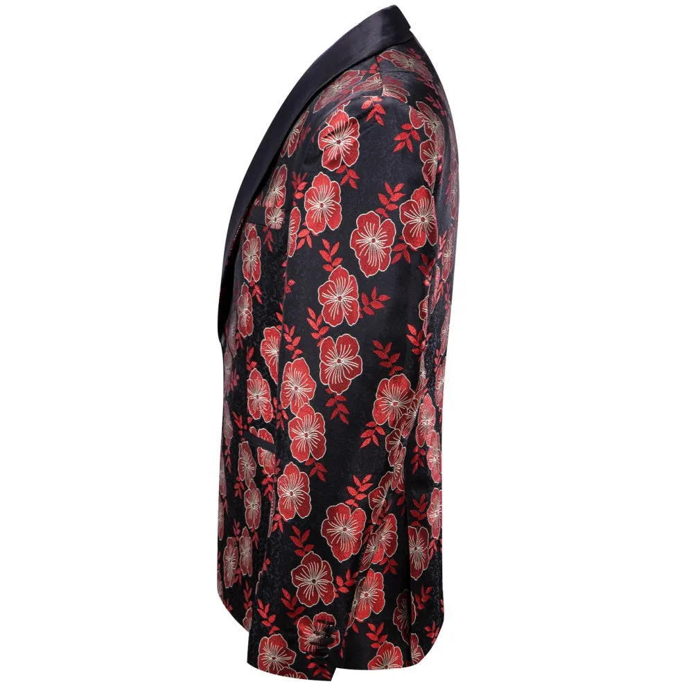 Ties2you Black Red Floral Silk Shawl Collar Slim Fit Suit for Men sold by Ties2You product image thumbnail 3