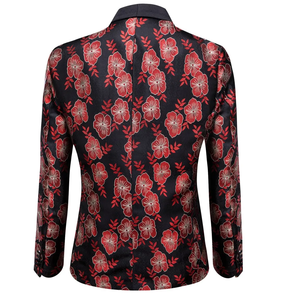 Ties2you Black Red Floral Silk Shawl Collar Slim Fit Suit for Men sold by Ties2You product image thumbnail 2