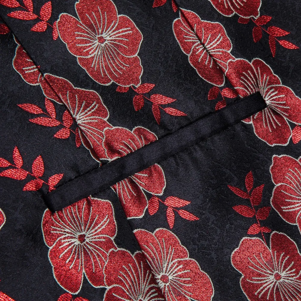 Ties2you Black Red Floral Silk Shawl Collar Slim Fit Suit for Men sold by Ties2You product image thumbnail 4