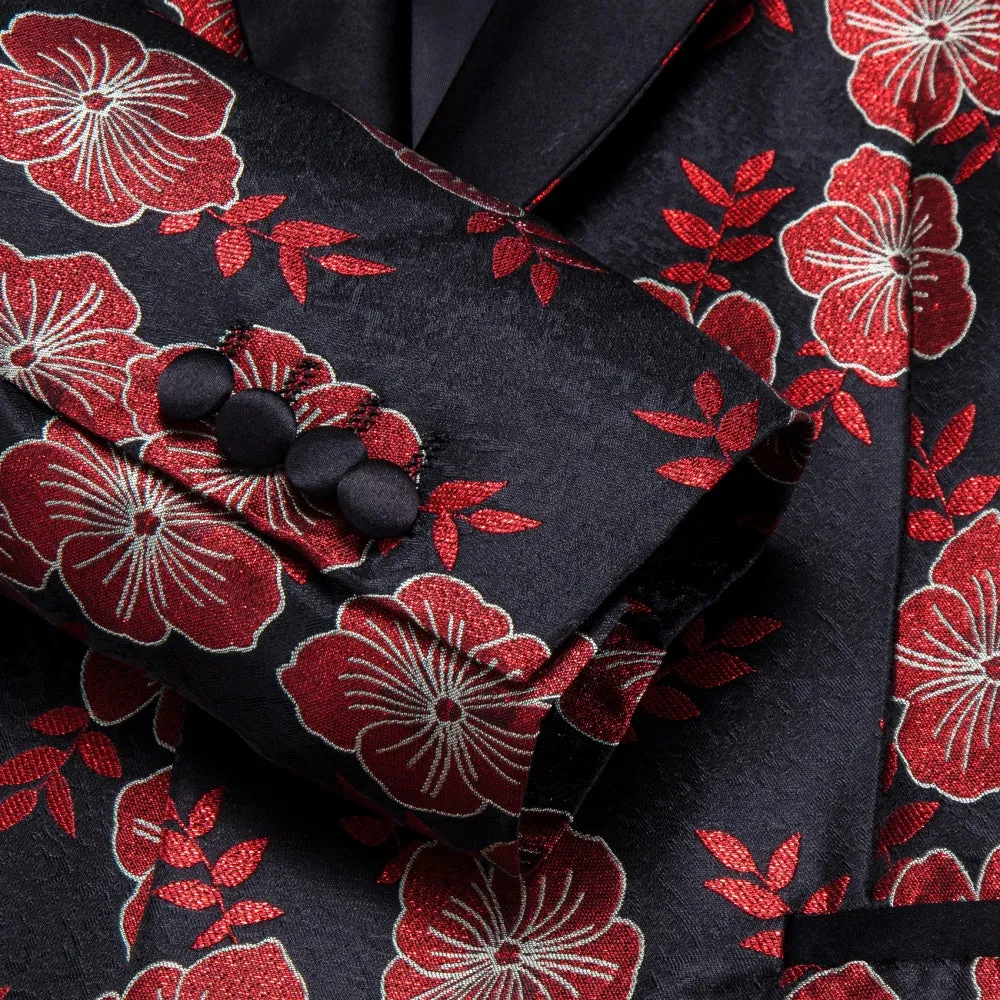 Ties2you Black Red Floral Silk Shawl Collar Slim Fit Suit for Men sold by Ties2You product image thumbnail 5