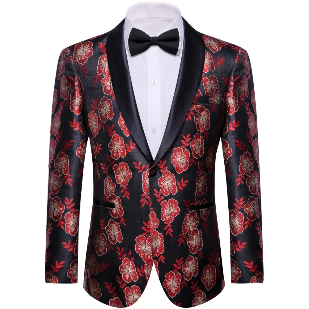 Ties2you Black Red Floral Silk Shawl Collar Slim Fit Suit for Men sold by Ties2You