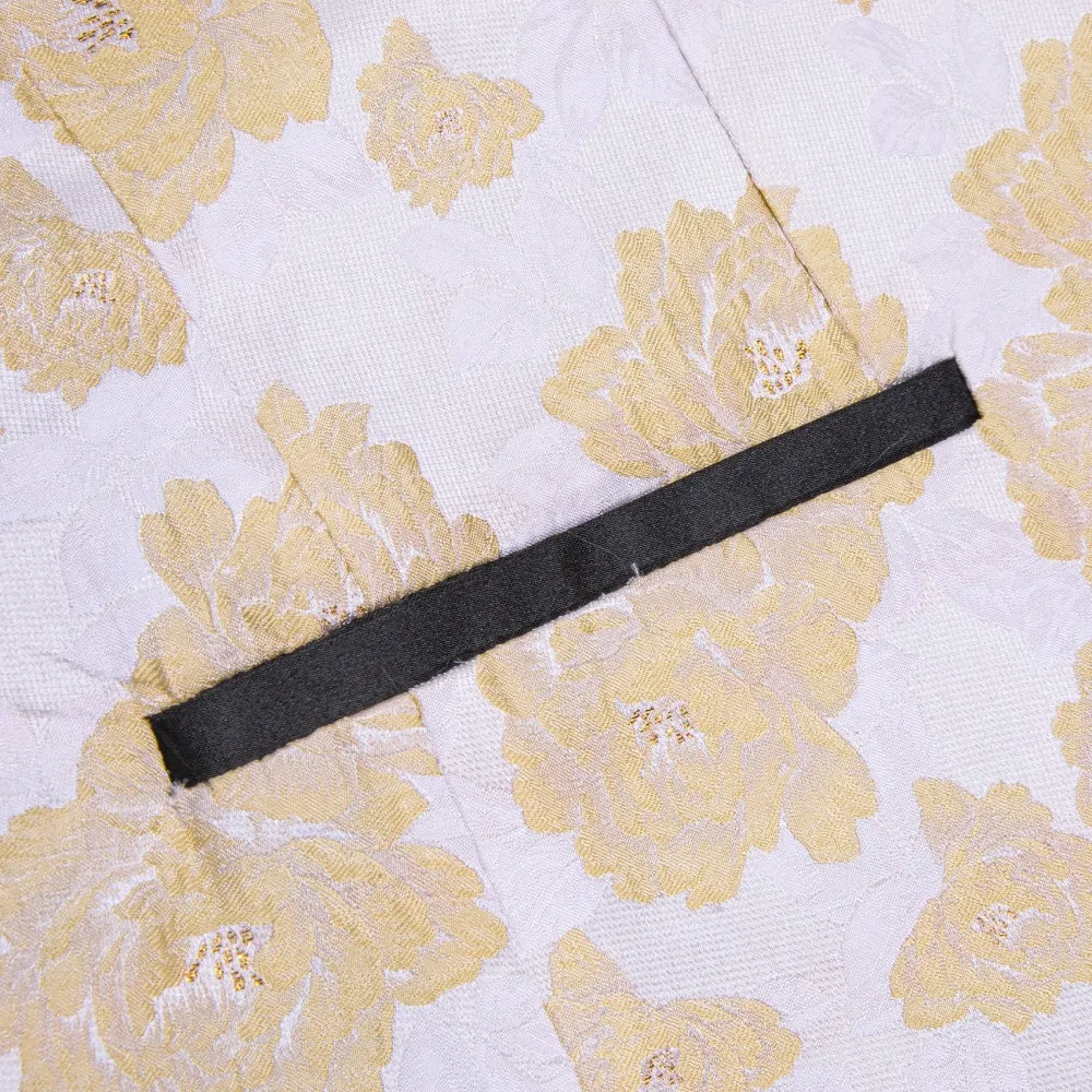 Ties2you White Champagne Floral Silk Shawl Collar Slim Fit Suit for Men sold by Ties2You product image thumbnail 5