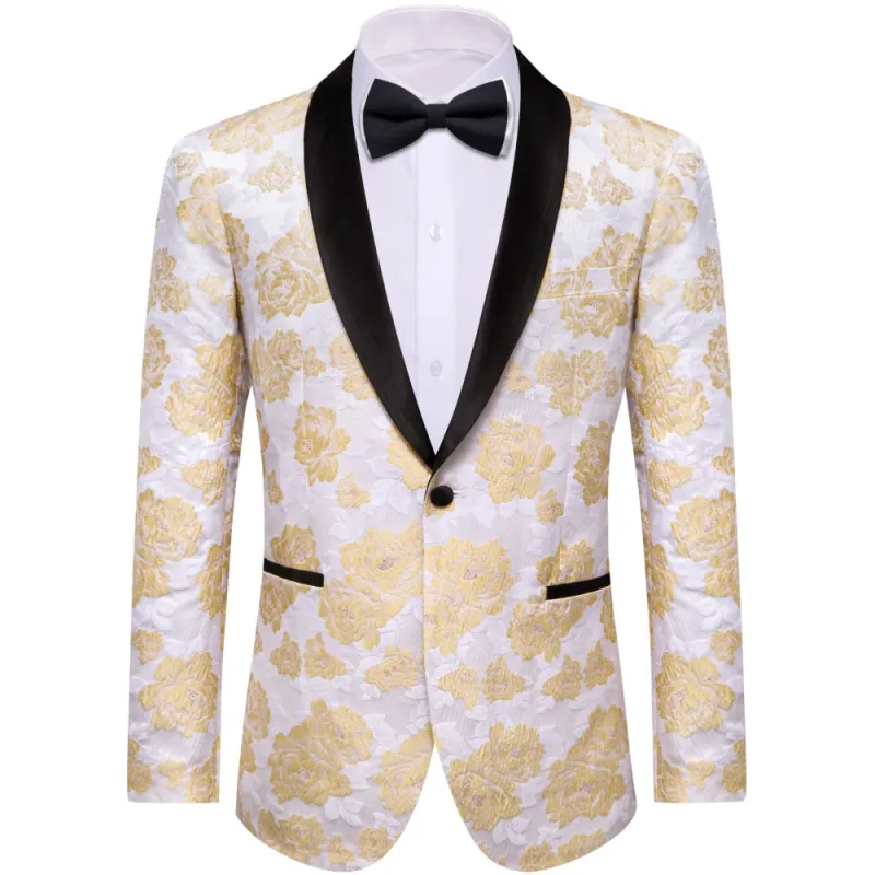 Ties2you White Champagne Floral Silk Shawl Collar Slim Fit Suit for Men sold by Ties2You