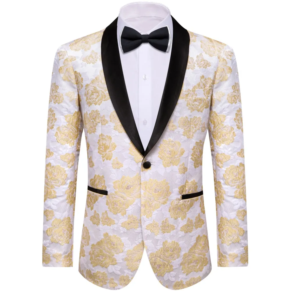 Ties2you White Champagne Floral Silk Shawl Collar Slim Fit Suit for Men sold by Ties2You