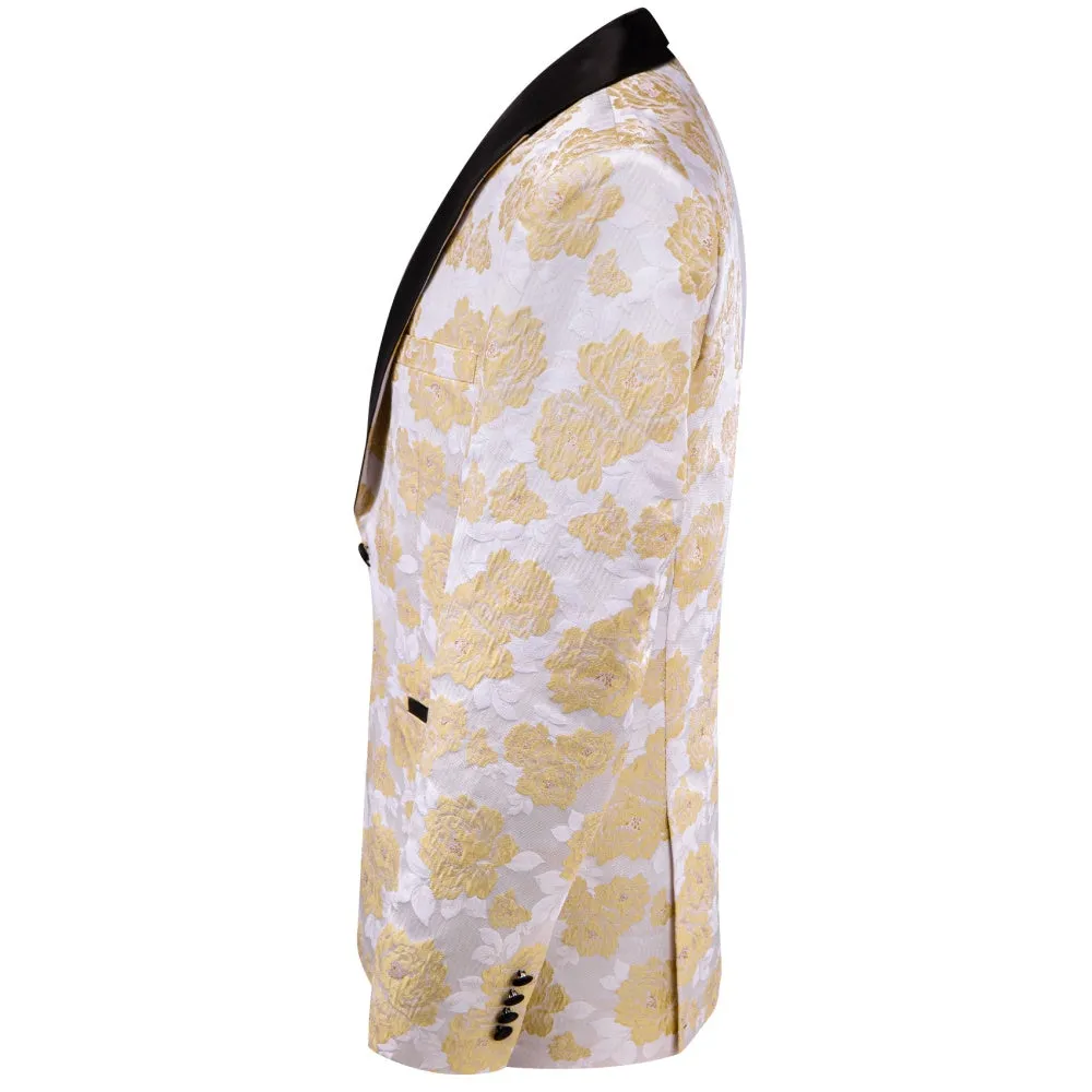Ties2you White Champagne Floral Silk Shawl Collar Slim Fit Suit for Men sold by Ties2You product image thumbnail 2