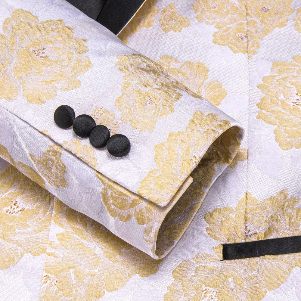 Ties2you White Champagne Floral Silk Shawl Collar Slim Fit Suit for Men sold by Ties2You product image thumbnail 4