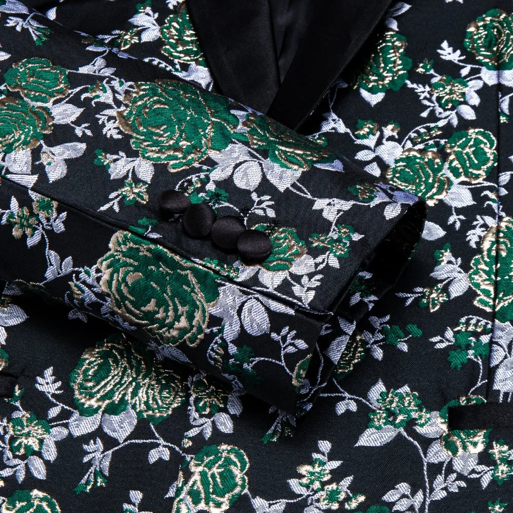 Ties2you Dark Green Silver Floral Silk Shawl Collar Slim Fit Suit for Men sold by Ties2You product image thumbnail 5