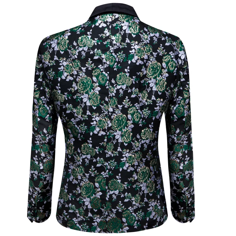 Ties2you Dark Green Silver Floral Silk Shawl Collar Slim Fit Suit for Men sold by Ties2You product image thumbnail 3