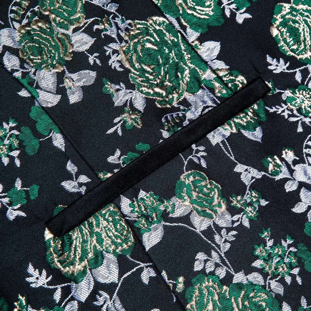 Ties2you Dark Green Silver Floral Silk Shawl Collar Slim Fit Suit for Men sold by Ties2You product image thumbnail 4