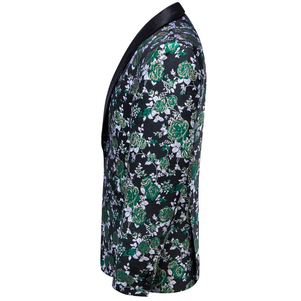 Ties2you Dark Green Silver Floral Silk Shawl Collar Slim Fit Suit for Men sold by Ties2You product image thumbnail 2