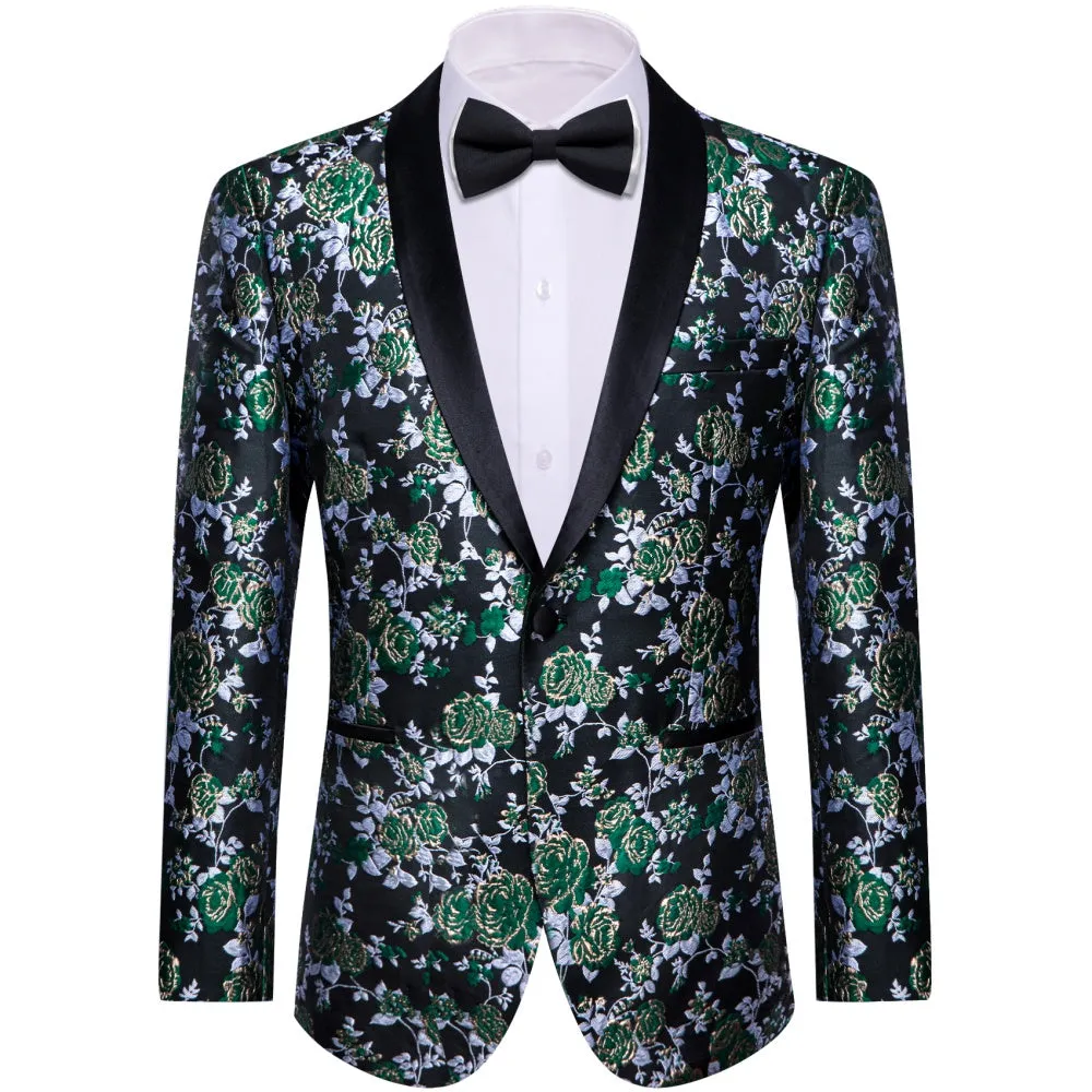 Ties2you Dark Green Silver Floral Silk Shawl Collar Slim Fit Suit for Men sold by Ties2You
