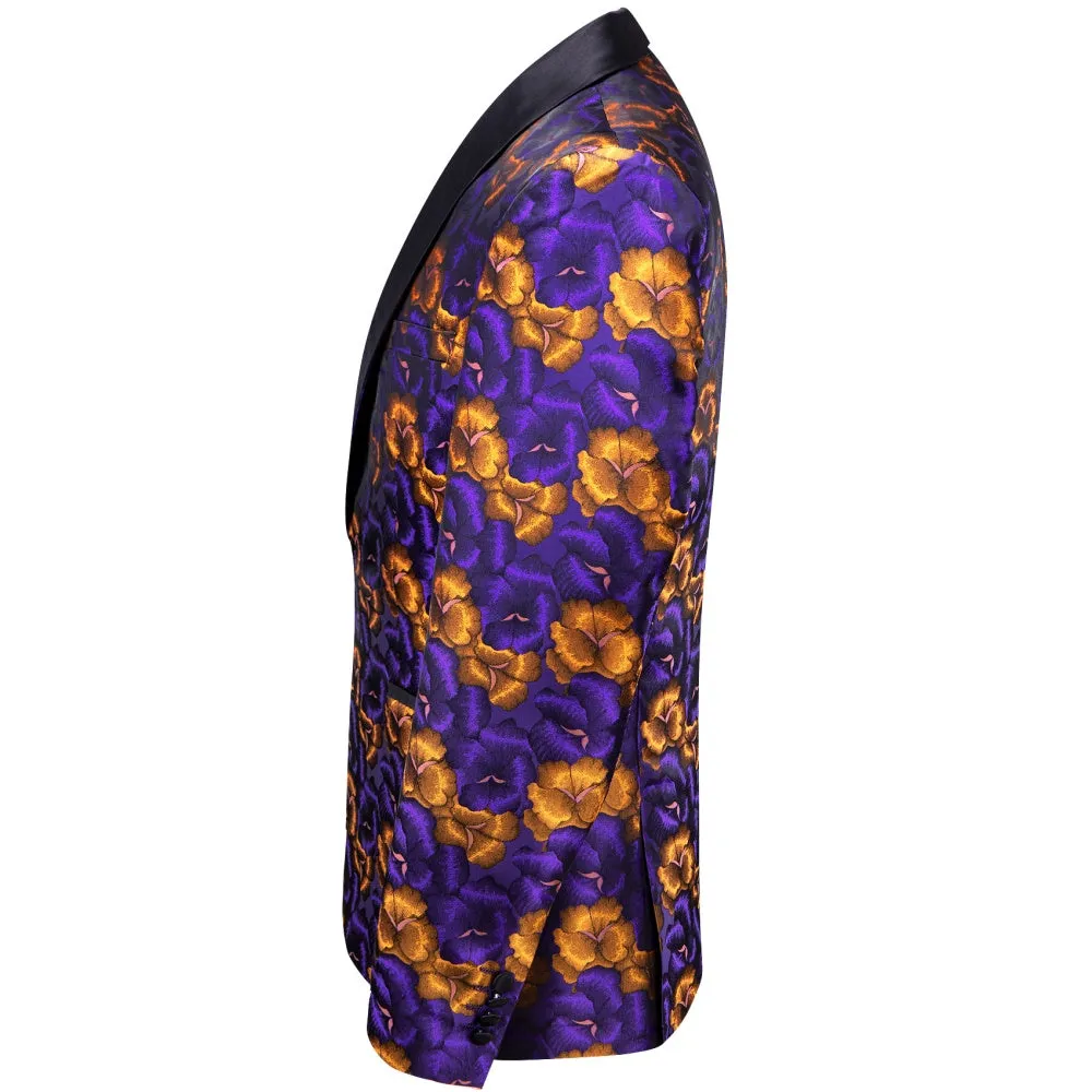 Ties2you Purple Burnt Orange Floral Silk Shawl Collar Slim Fit Suit for Men sold by Ties2You product image thumbnail 3