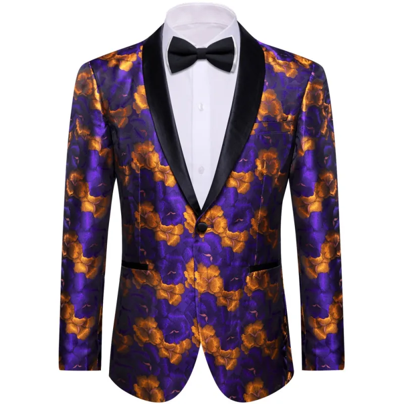 Ties2you Purple Burnt Orange Floral Silk Shawl Collar Slim Fit Suit for Men sold by Ties2You