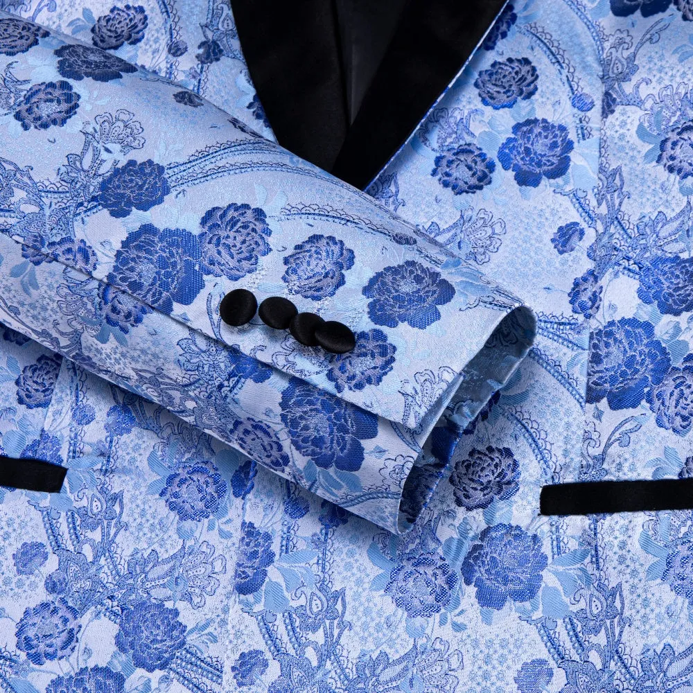 Ties2you Blue Floral Silk Shawl Collar Wedding Suit for Men sold by Ties2You product image thumbnail 4
