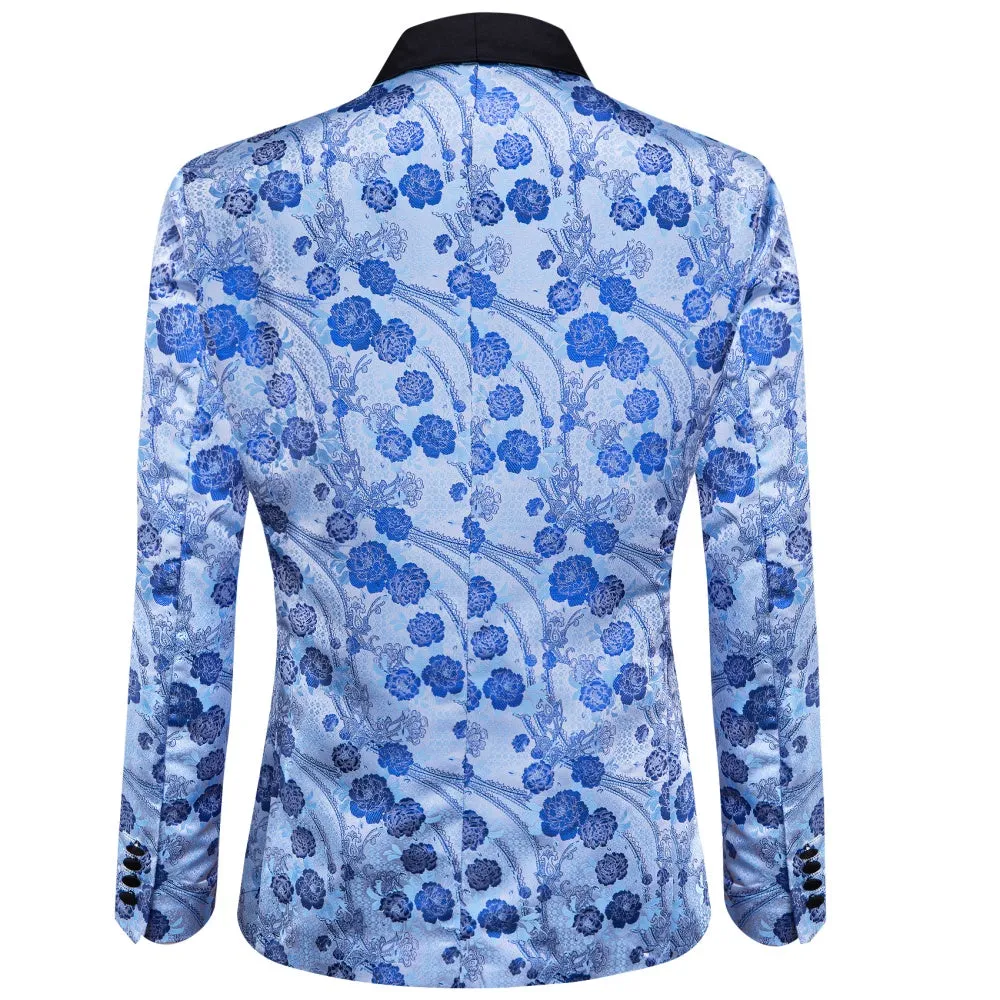 Ties2you Blue Floral Silk Shawl Collar Wedding Suit for Men sold by Ties2You product image thumbnail 3
