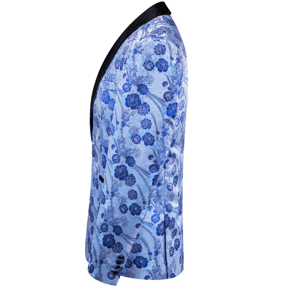 Ties2you Blue Floral Silk Shawl Collar Wedding Suit for Men sold by Ties2You product image thumbnail 2