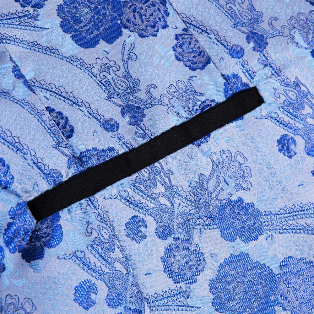 Ties2you Blue Floral Silk Shawl Collar Wedding Suit for Men sold by Ties2You product image thumbnail 5