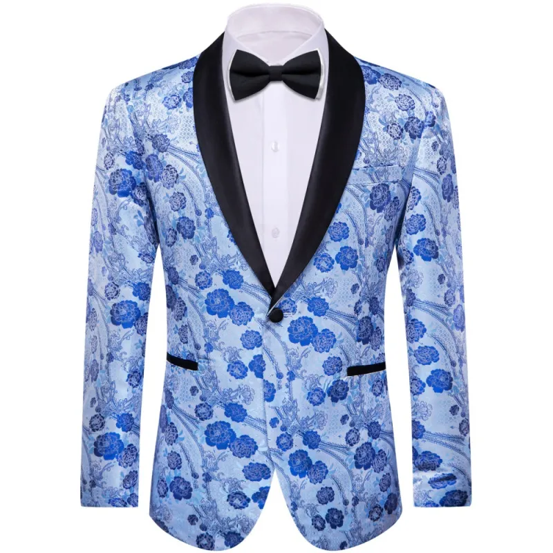 Ties2you Blue Floral Silk Shawl Collar Wedding Suit for Men made by Ties2You